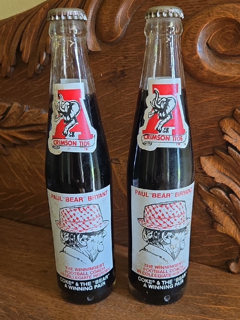 Coca Cola Paul 'Bear' Bryant Two Commemorative Sealed Bottles - Red & Black